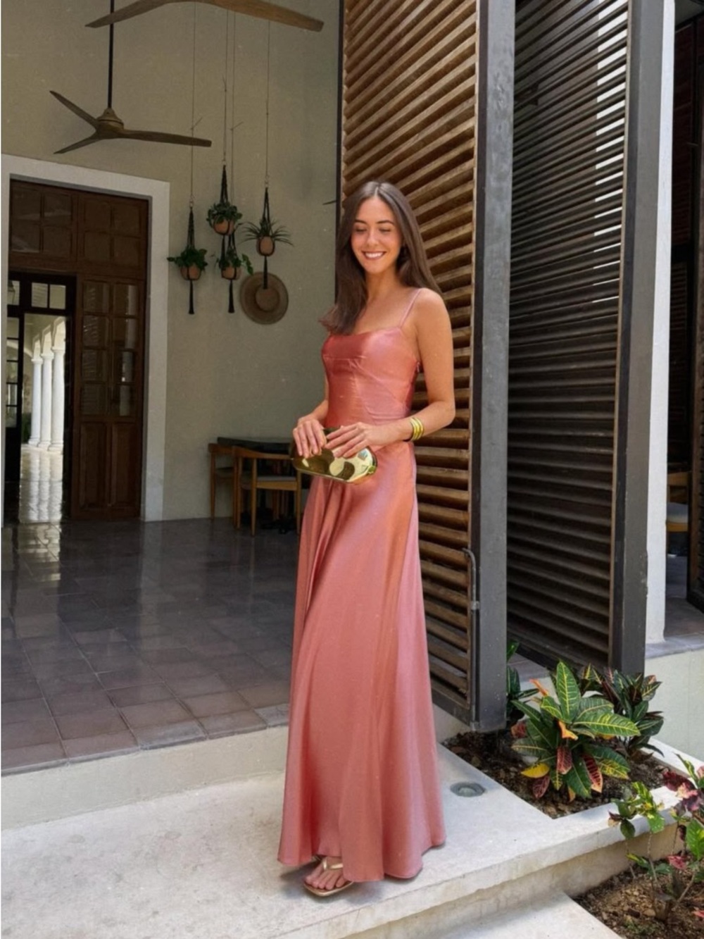 Anthropologie Satin Slip Maxi Dress in Rose